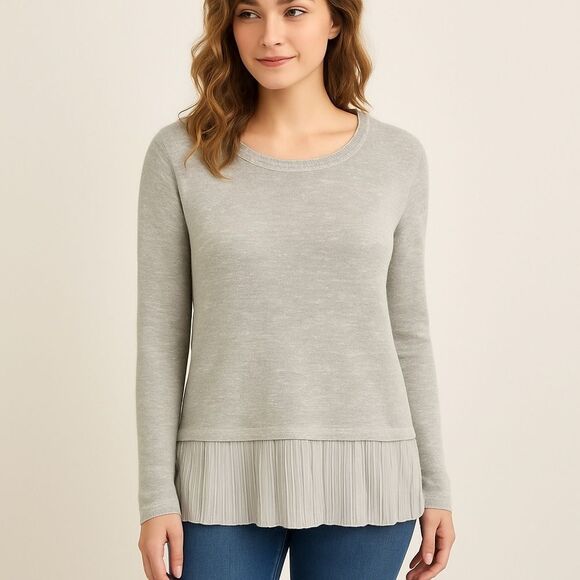 Abercrombie & Fitch Oversized Sparkling Knit with Pleated Chiffon Hem Sweater - Picture 1 of 13